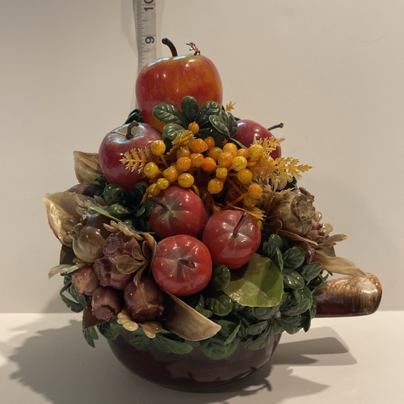 McCoy Vintage Brown Drip Glaze Pottery Apple Fruit Floral Centerpiece 7050 - Picture 13 of 13